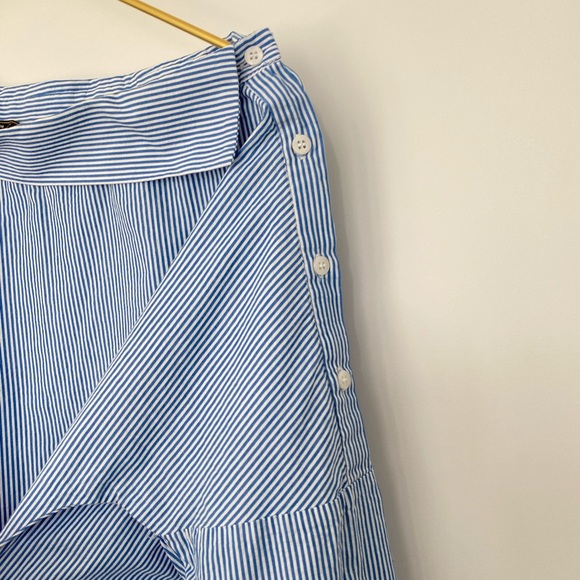 Zara Off Shoulder Button Striped Long Sleeve Top - Picture 4 of 8